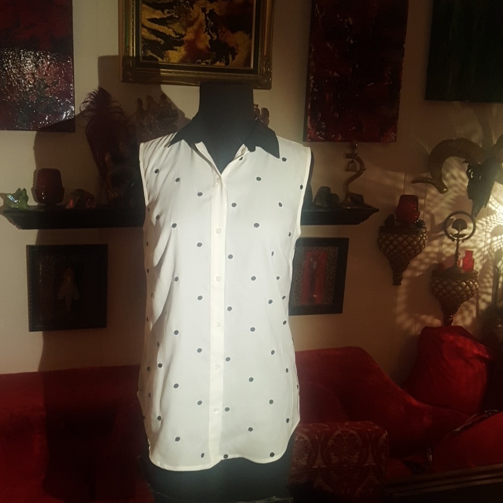 ANN TAYLOR White Black Polka Dot Blouse XS